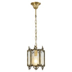 Antique Brass Chandelier with Embossed Rippled Glass
