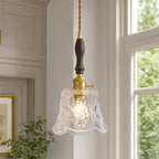 French Country Embossed Rose Floral Glass Pendant Light