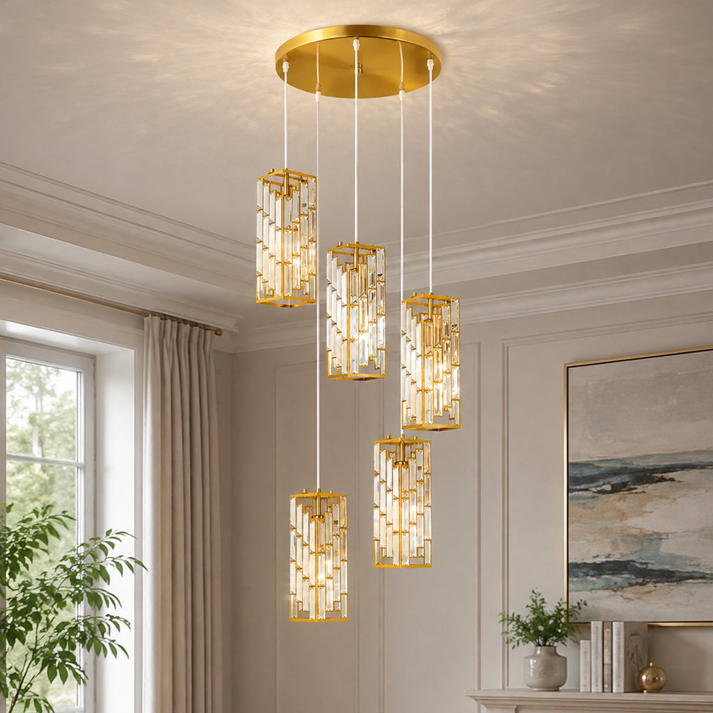 Luxury Frame Rectangular Crystal Linear Pendant Light