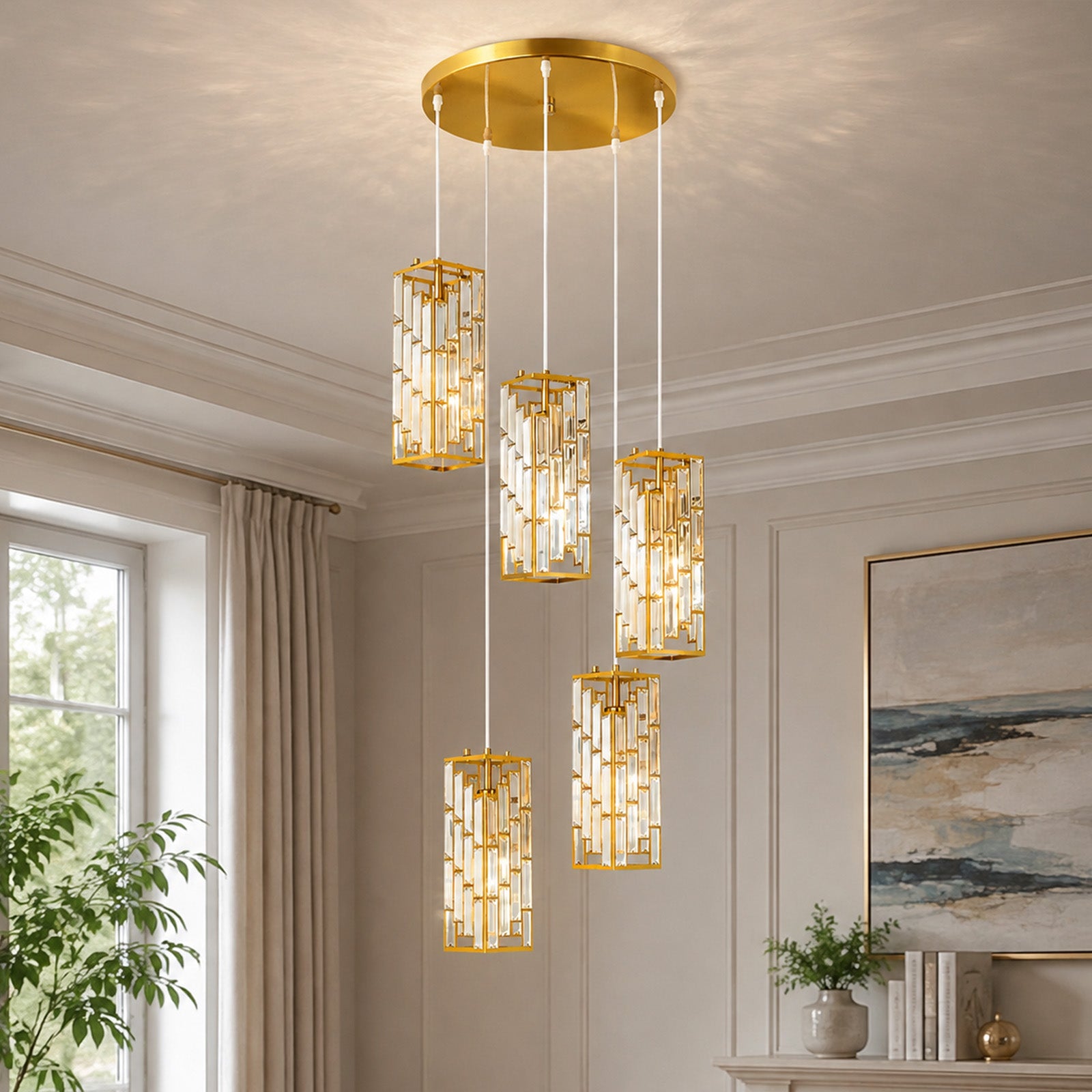 Luxury Frame Rectangular Crystal Linear Pendant Light