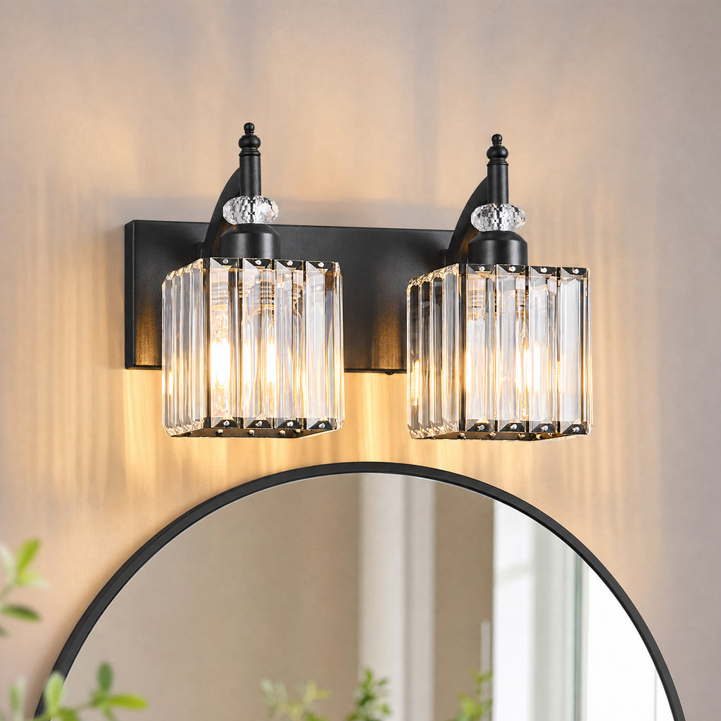Transitional Luxury Square Prism Fluted Crystal Bathroom Vanity Light