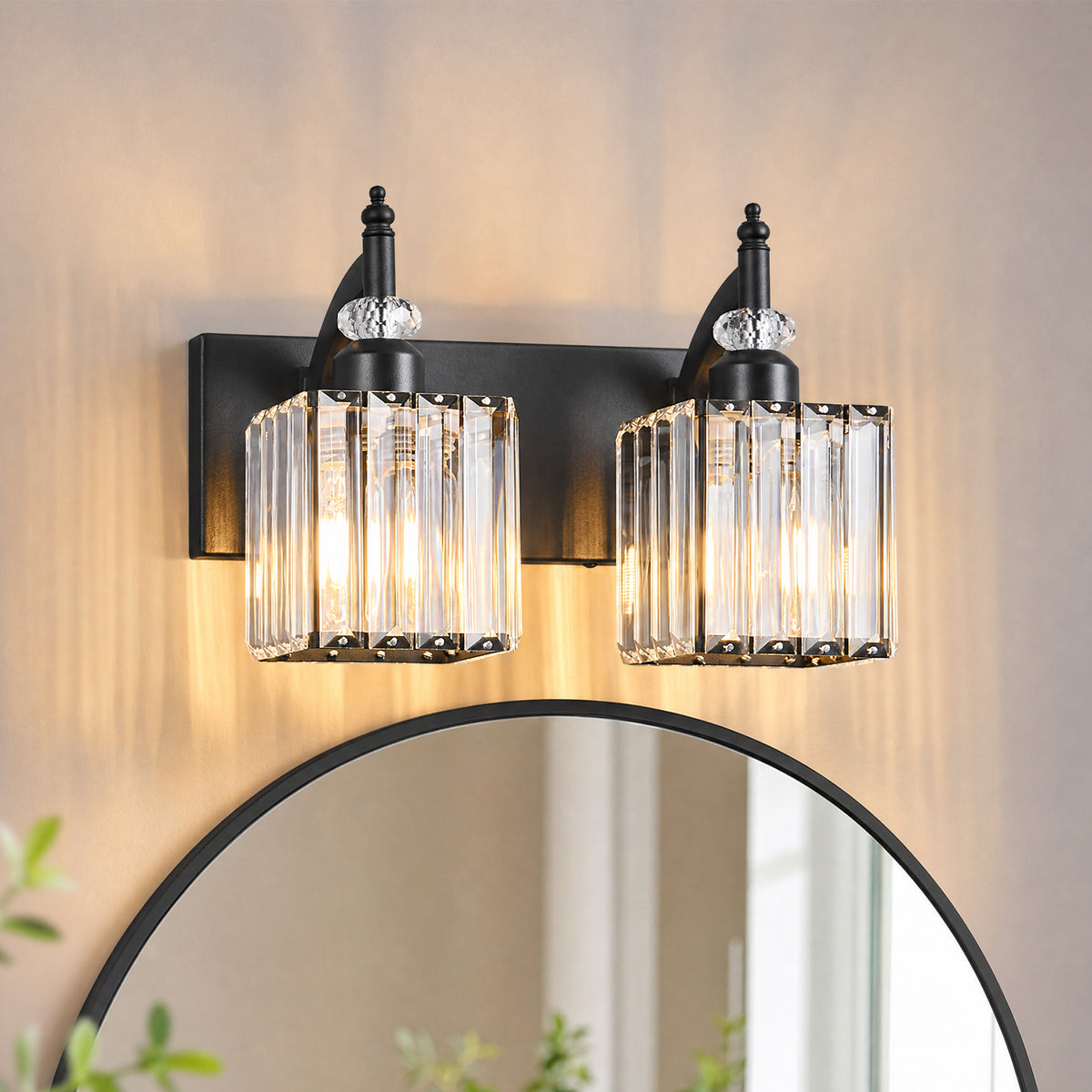 Transitional Luxury Square Prism Fluted Crystal Bathroom Vanity Light