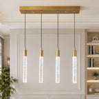 Modern Cylinder Bubble Linear Hanging Crystal LED Pendant Light