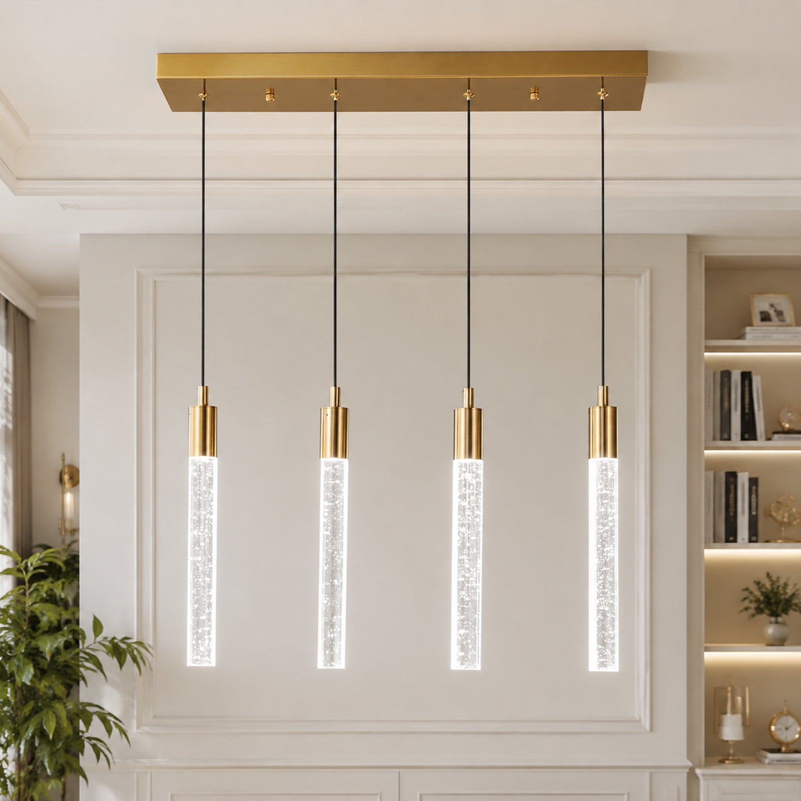 Modern Cylinder Bubble Linear Hanging Crystal LED Pendant Light