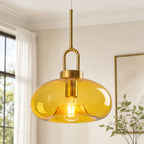 Minimalist Oval Shaped Glass Pendant Light with U-shaped Brass Handle