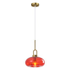 Minimalist Oval Shaped Glass Pendant Light with U-shaped Brass Handle