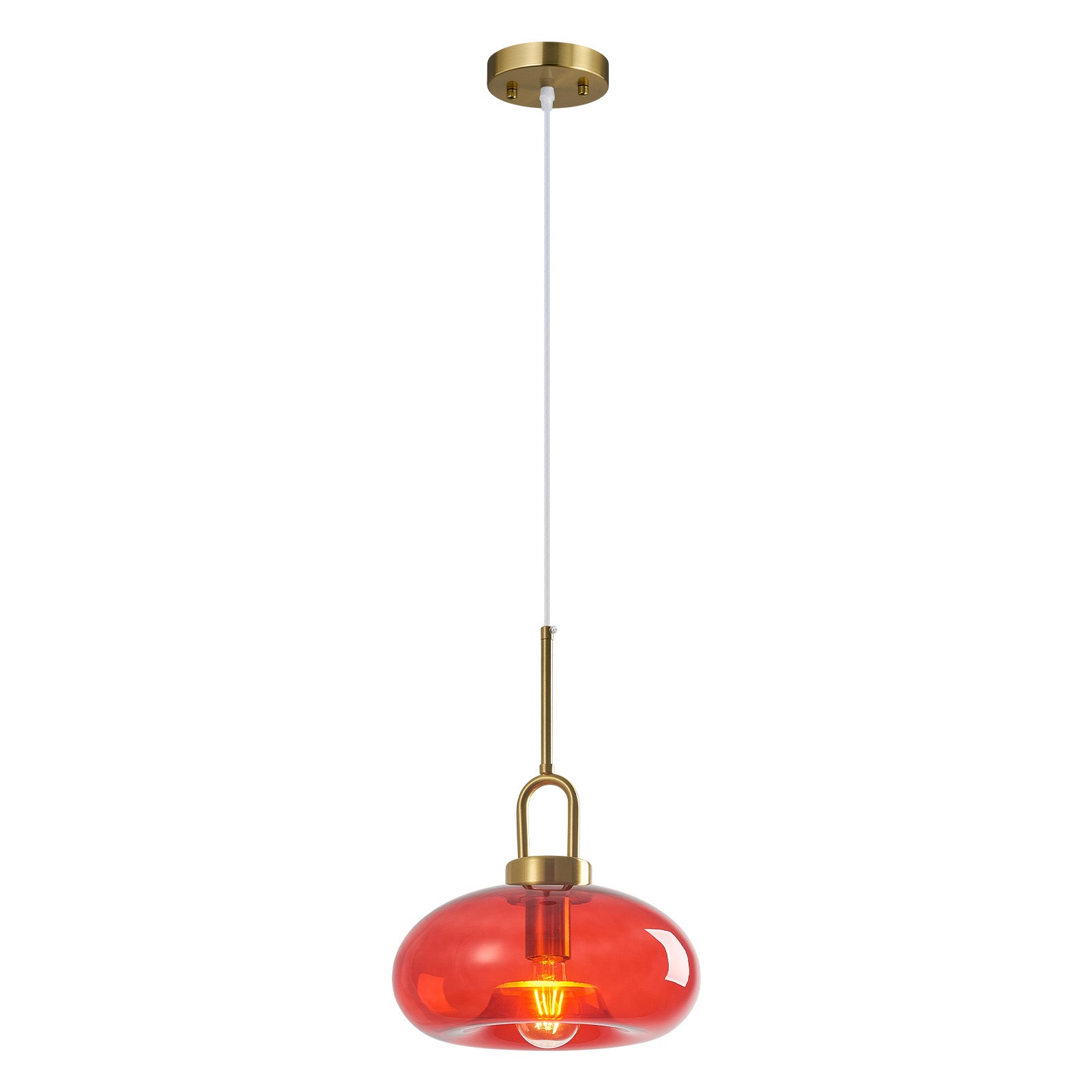 Minimalist Oval Shaped Glass Pendant Light with U-shaped Brass Handle