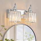 Transitional Luxury Square Prism Fluted Crystal Bathroom Vanity Light