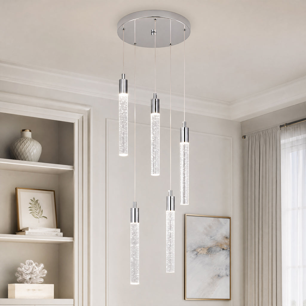 Modern Cylinder Bubble Linear Hanging Crystal LED Pendant Light