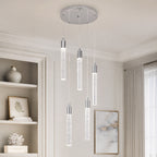 Modern Cylinder Bubble Linear Hanging Crystal LED Pendant Light
