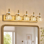 Vintage Embossed Textured Glass Curved Metal Arm Bathroom Vanity Light