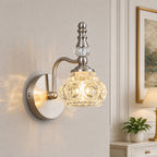 Vintage Embossed Textured Glass Curved Metal Arm Bathroom Vanity Light