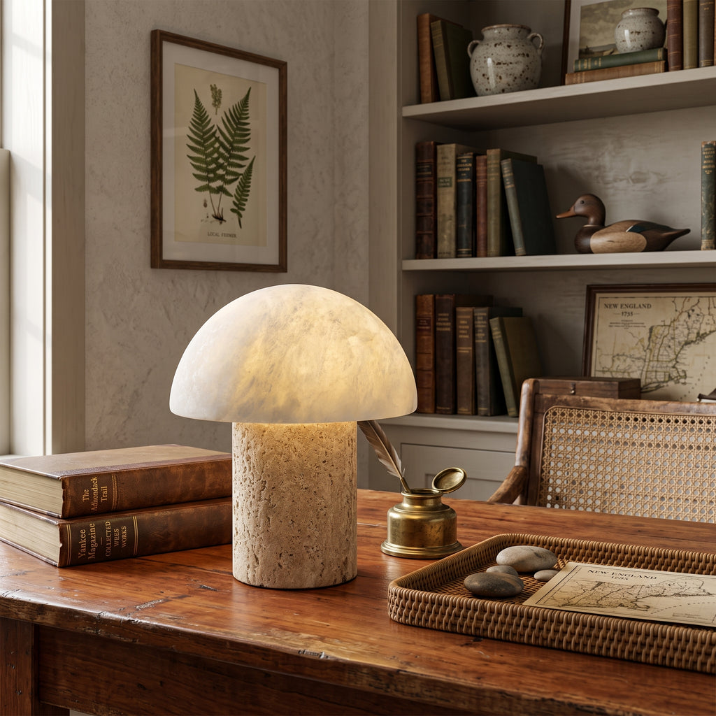 Wabi Sabi Mushroom Travertine Table Lamp