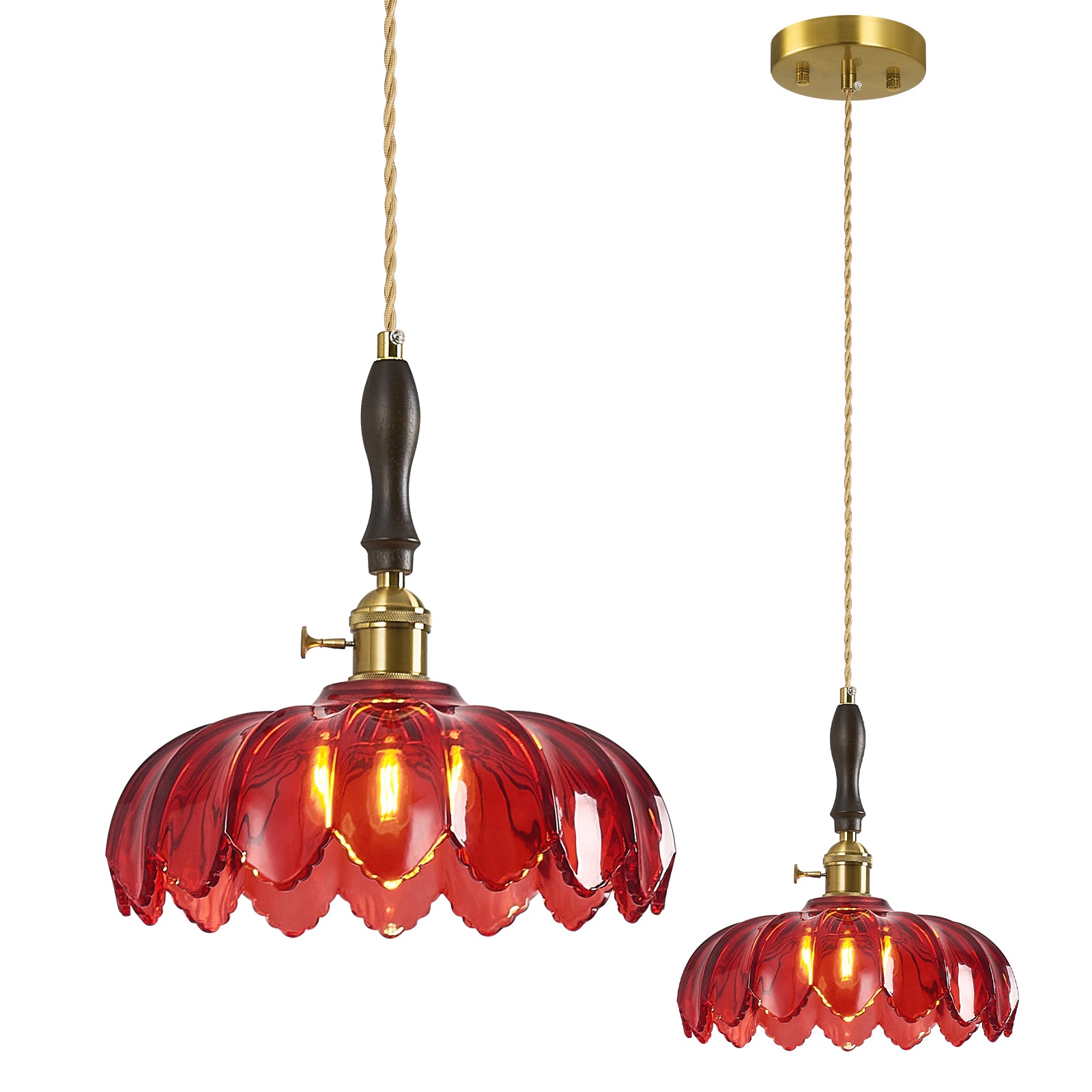 Retro Scalloped Petal Glass Hanging Pendant Light