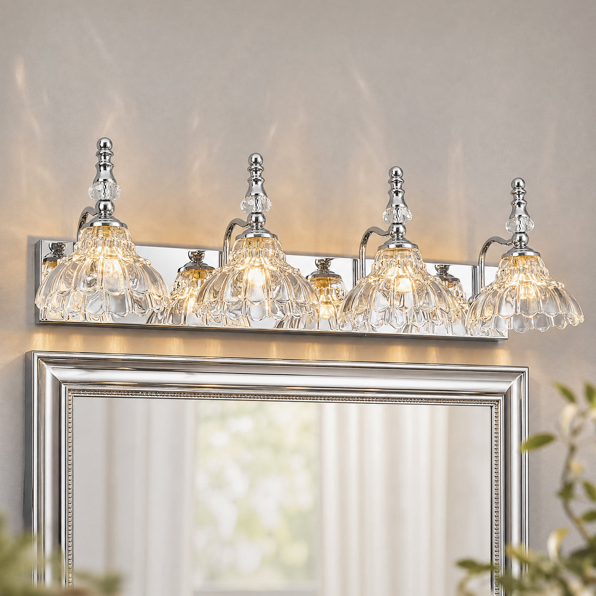 Vintage Clear Flower Glass Shade  Bathroom Vanity
