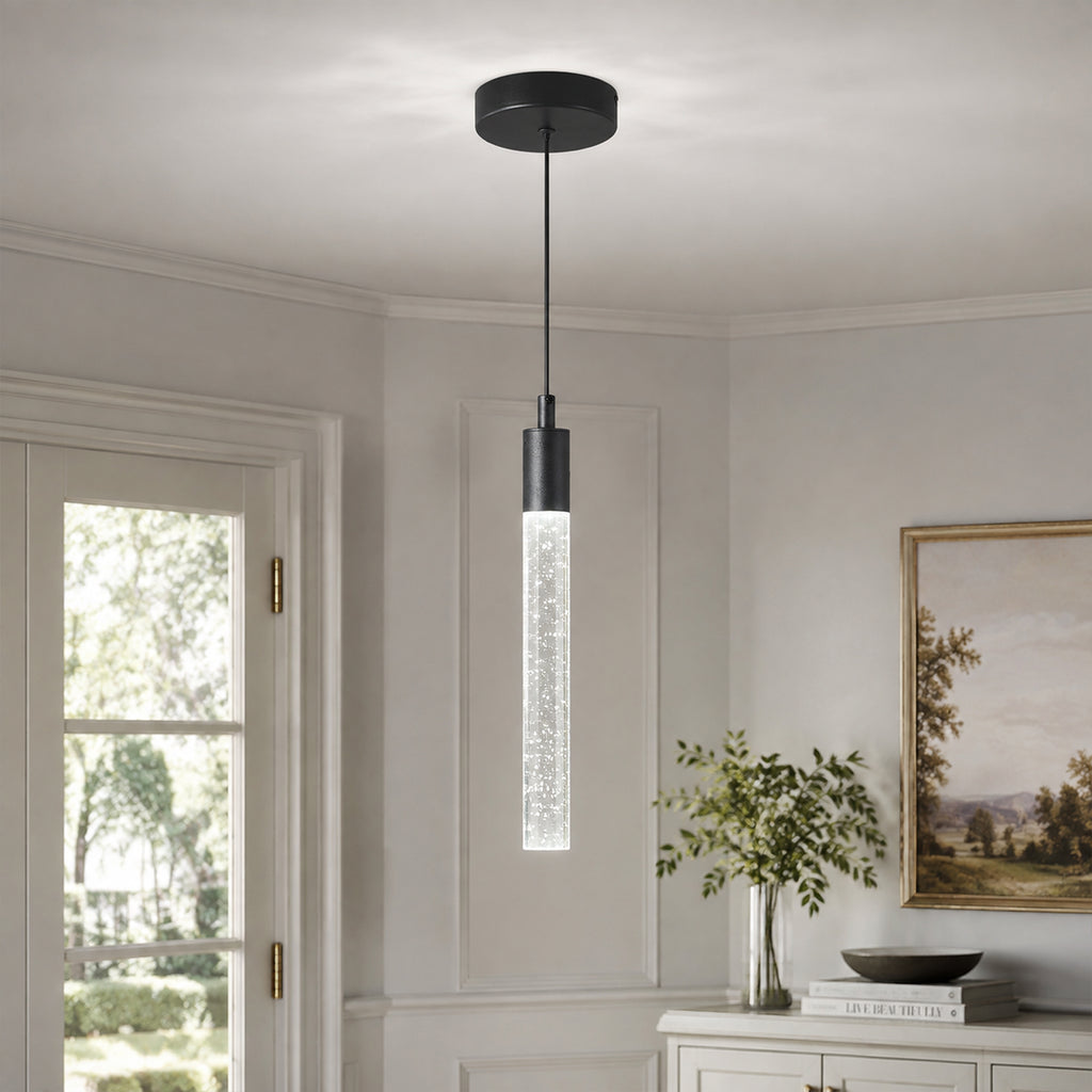 Modern Cylinder Bubble Linear Hanging Crystal LED Pendant Light
