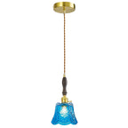 French Country Embossed Rose Floral Glass Pendant Light