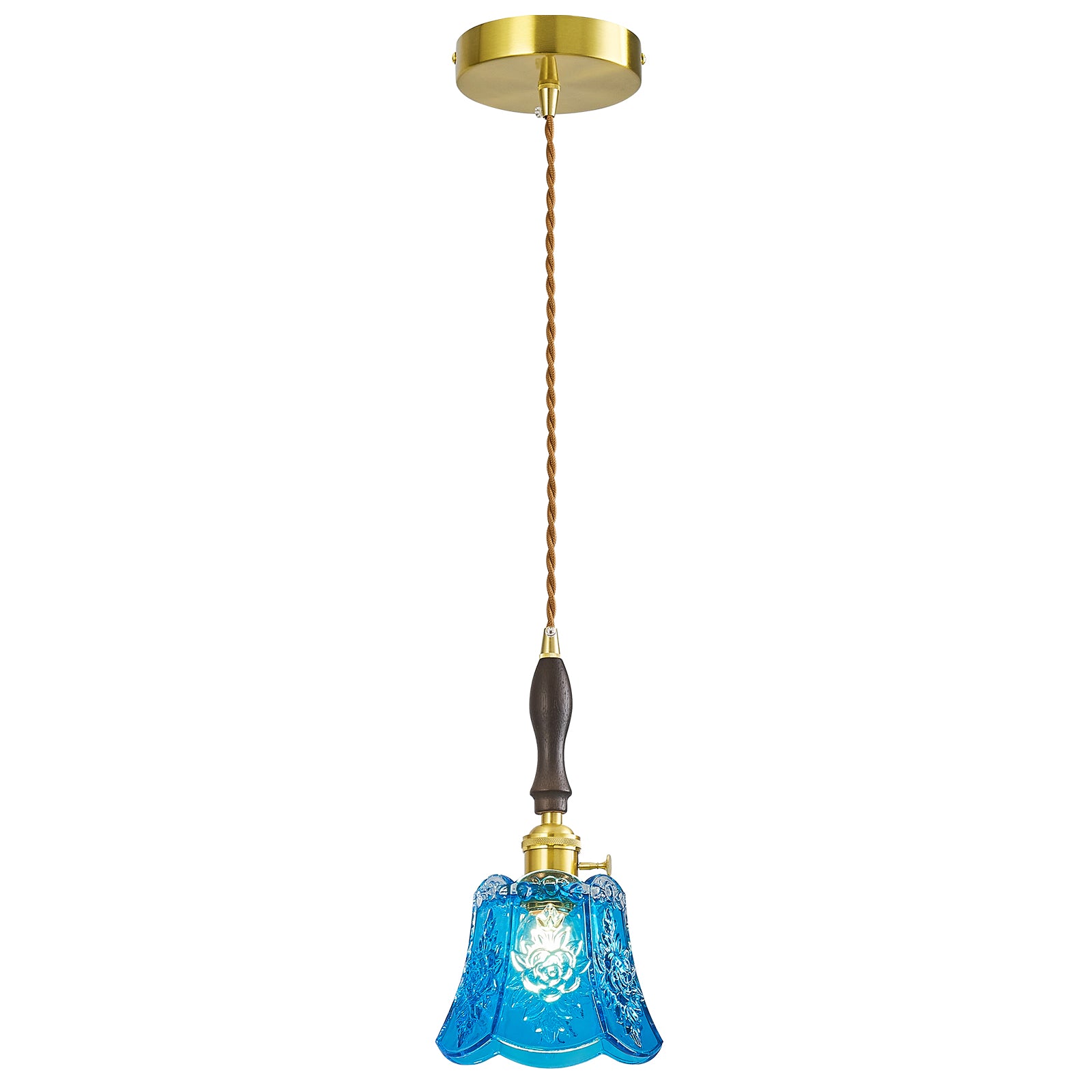 French Country Embossed Rose Floral Glass Pendant Light
