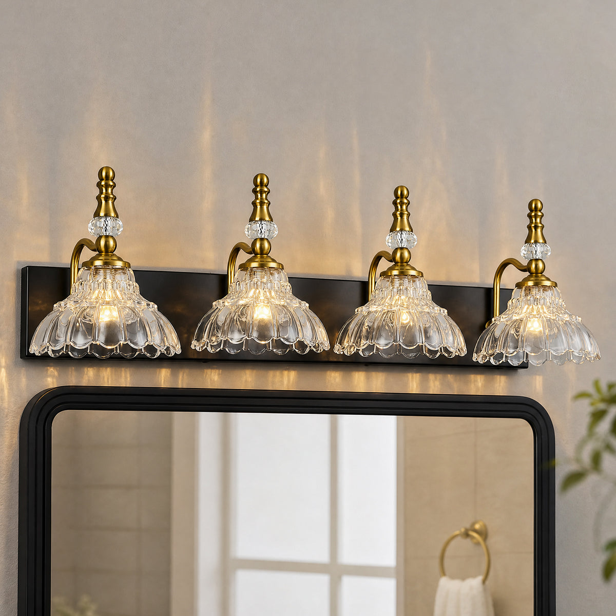 Vintage Clear Flower Glass Shade  Bathroom Vanity