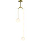 Minimalist U-Shaped Two Milky White Globe Glass Chandelier