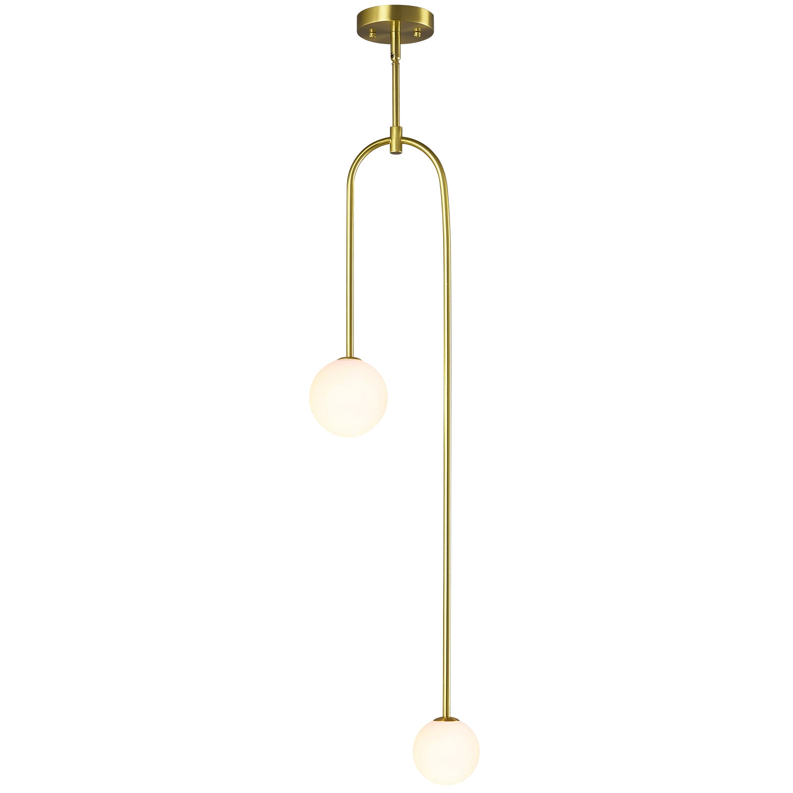 Minimalist U-Shaped Two Milky White Globe Glass Chandelier
