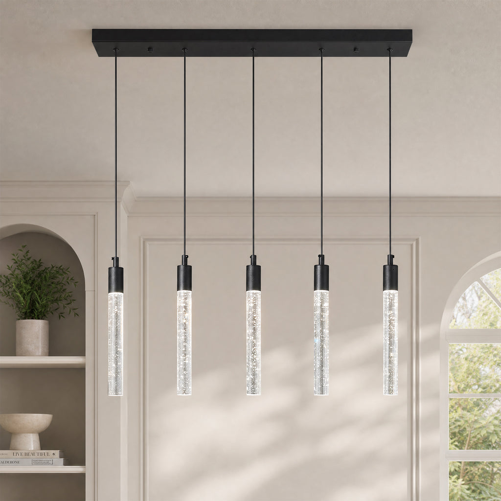 Modern Cylinder Bubble Linear Hanging Crystal LED Pendant Light