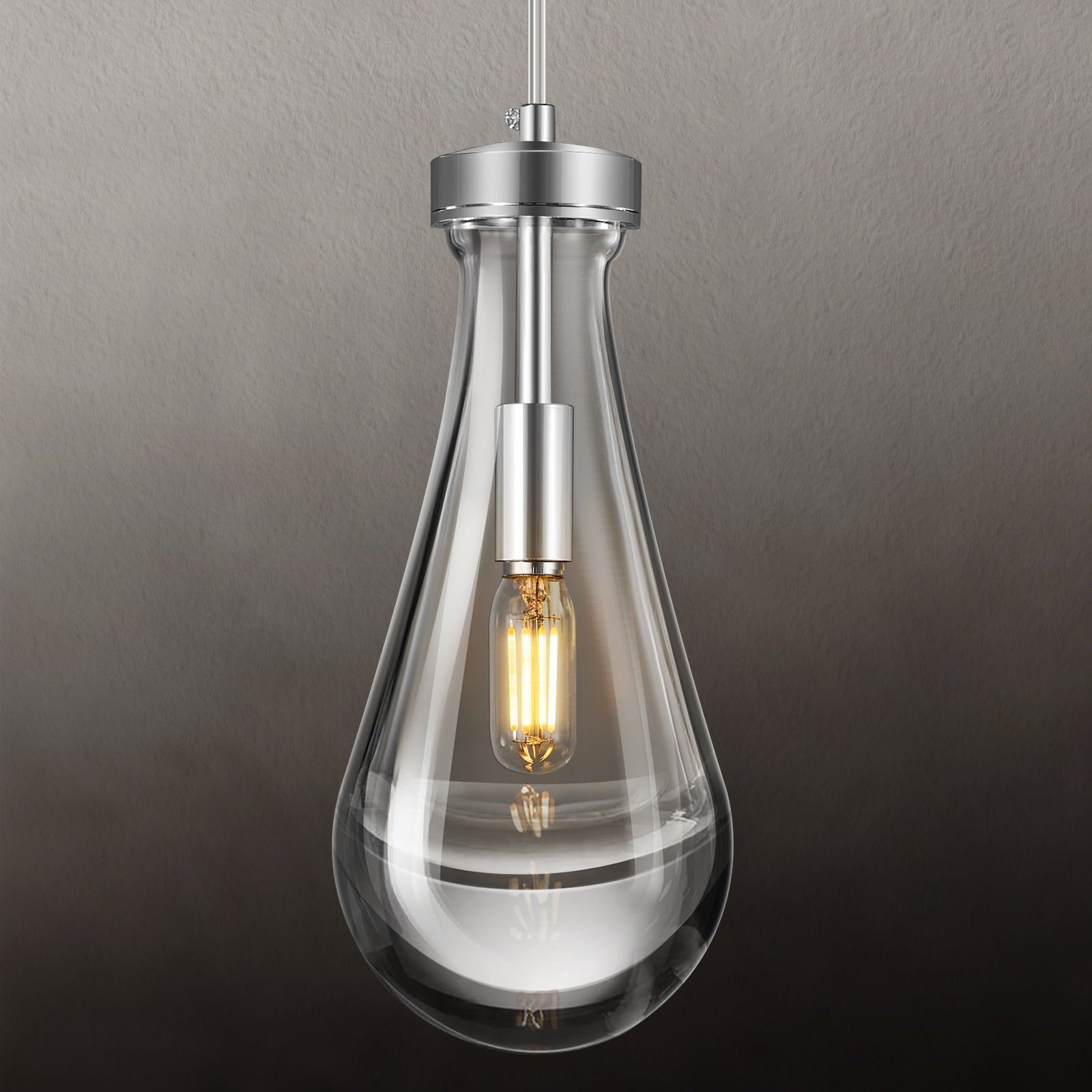 Raindrop Clear Solid Glass Adjustable Suspension Cord Pendant Light