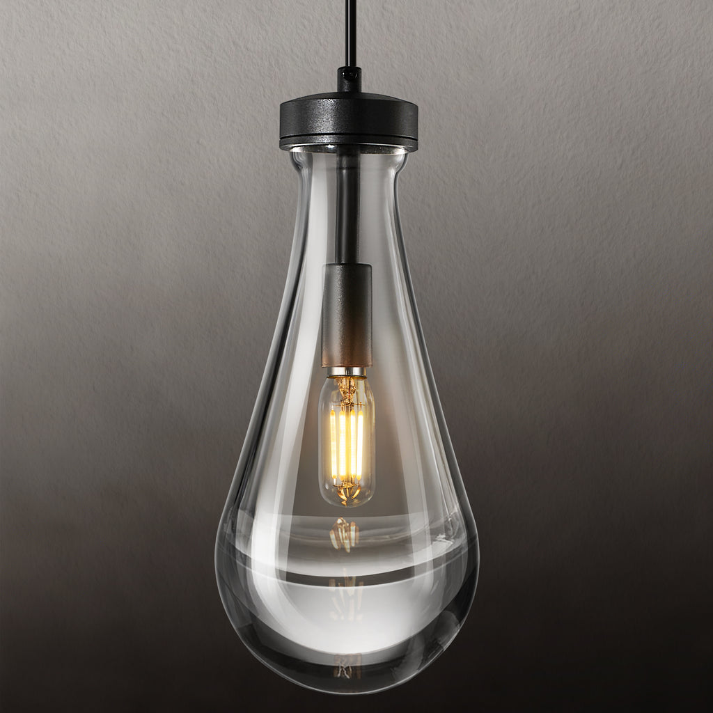 Raindrop Clear Solid Glass Adjustable Suspension Cord Pendant Light