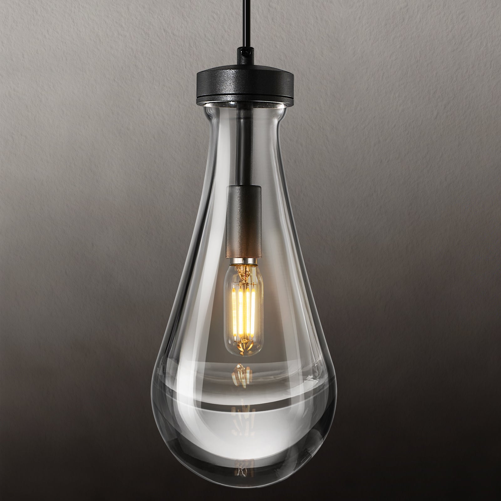 Raindrop Clear Solid Glass Adjustable Suspension Cord Pendant Light