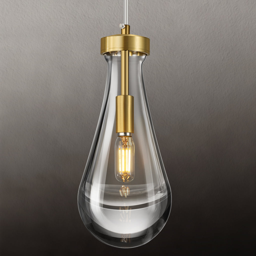 Raindrop Clear Solid Glass Adjustable Suspension Cord Pendant Light