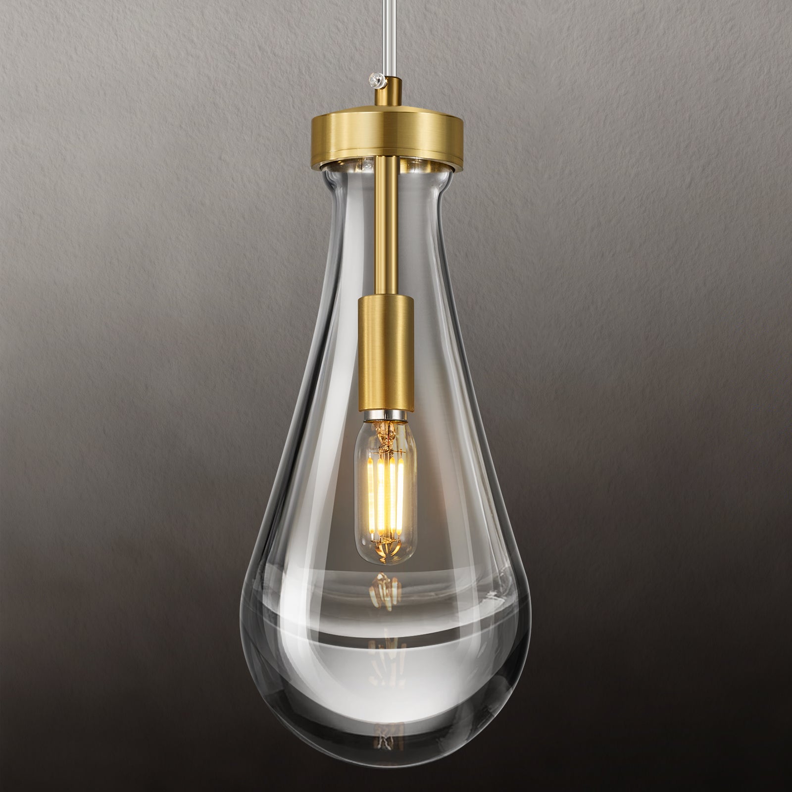 Raindrop Clear Solid Glass Adjustable Suspension Cord Pendant Light