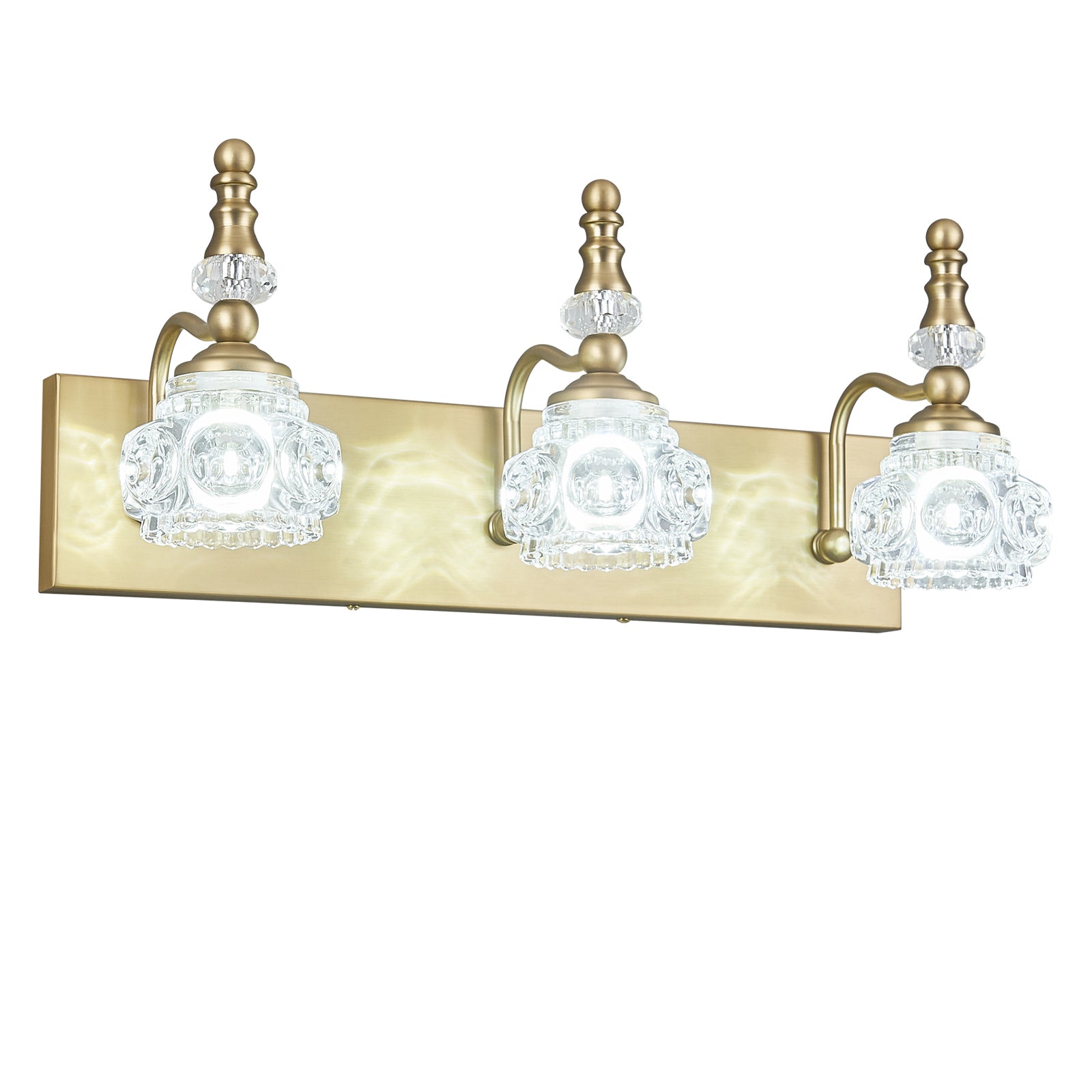 Vintage Embossed Textured Glass Curved Metal Arm Bathroom Vanity Light