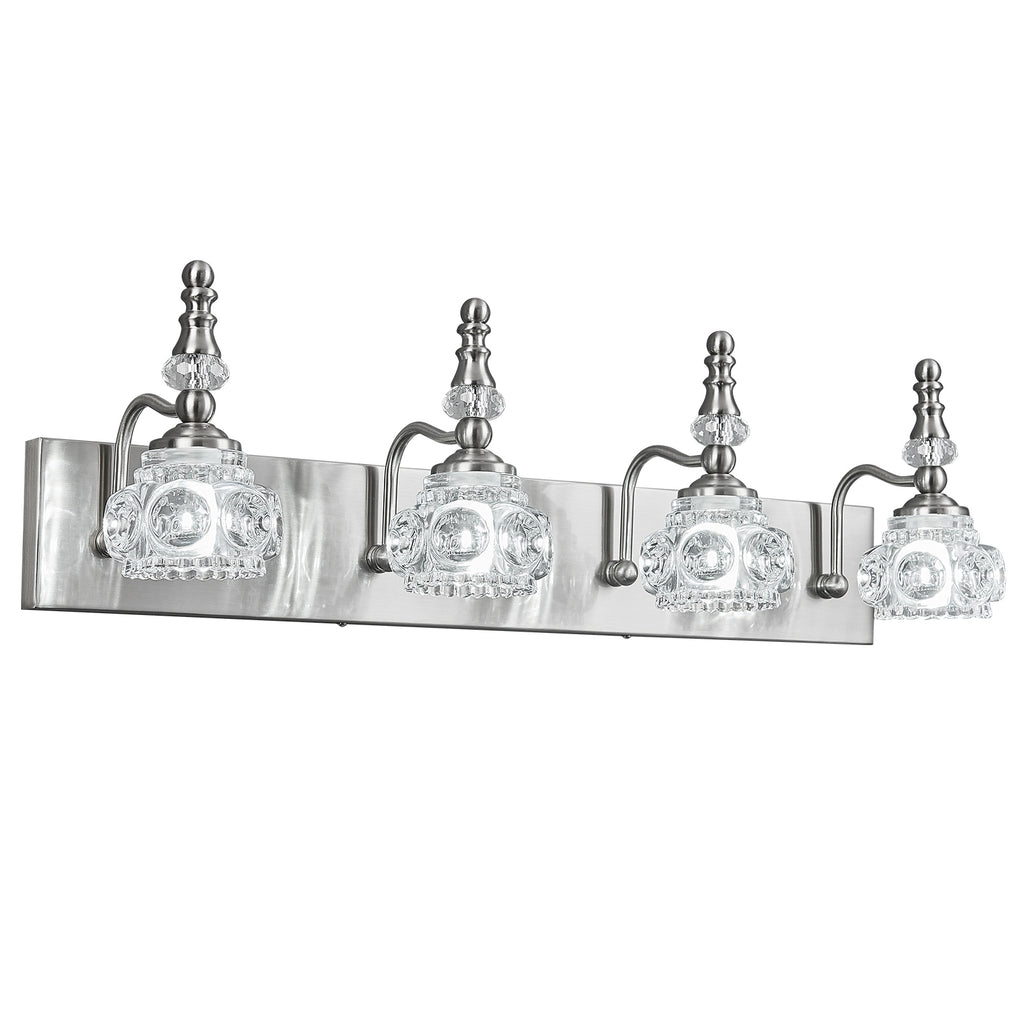 Vintage Embossed Textured Glass Curved Metal Arm Bathroom Vanity Light
