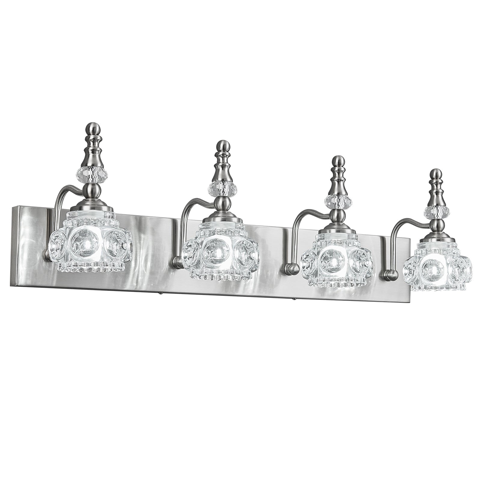 Vintage Embossed Textured Glass Curved Metal Arm Bathroom Vanity Light