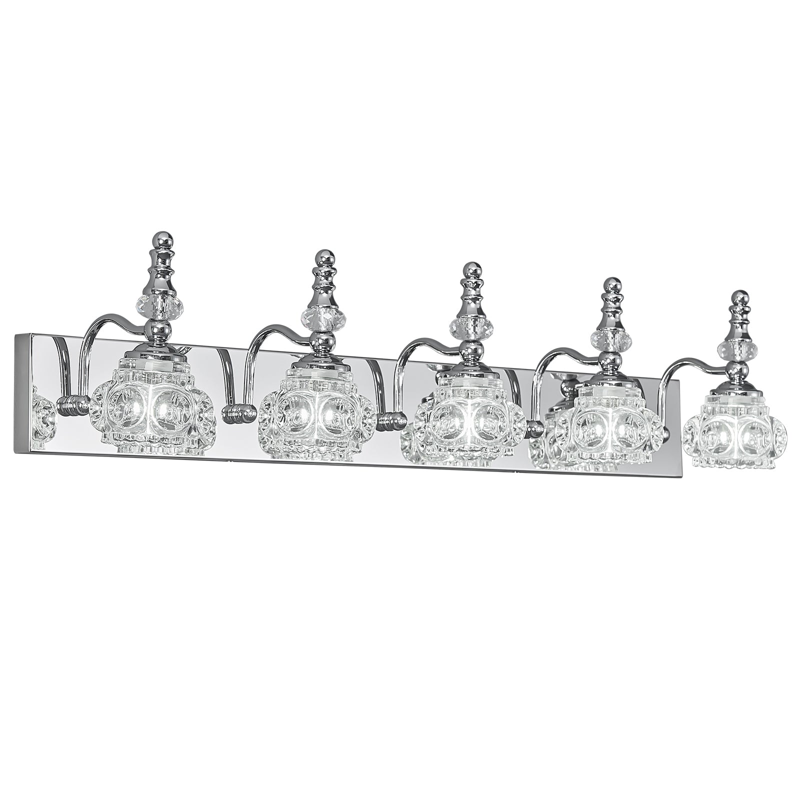 Vintage Embossed Textured Glass Curved Metal Arm Bathroom Vanity Light