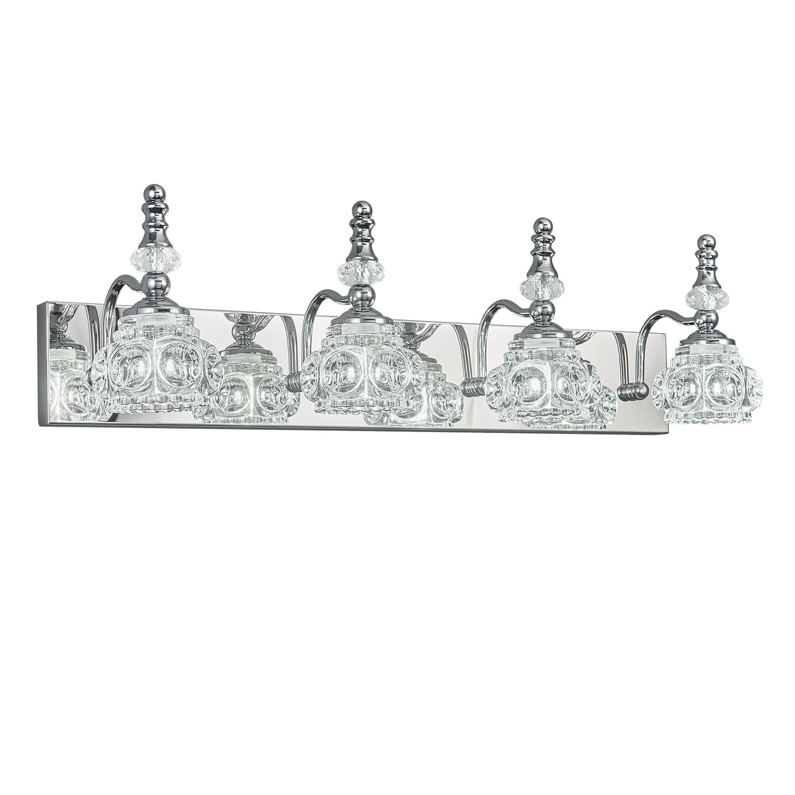 Vintage Embossed Textured Glass Curved Metal Arm Bathroom Vanity Light
