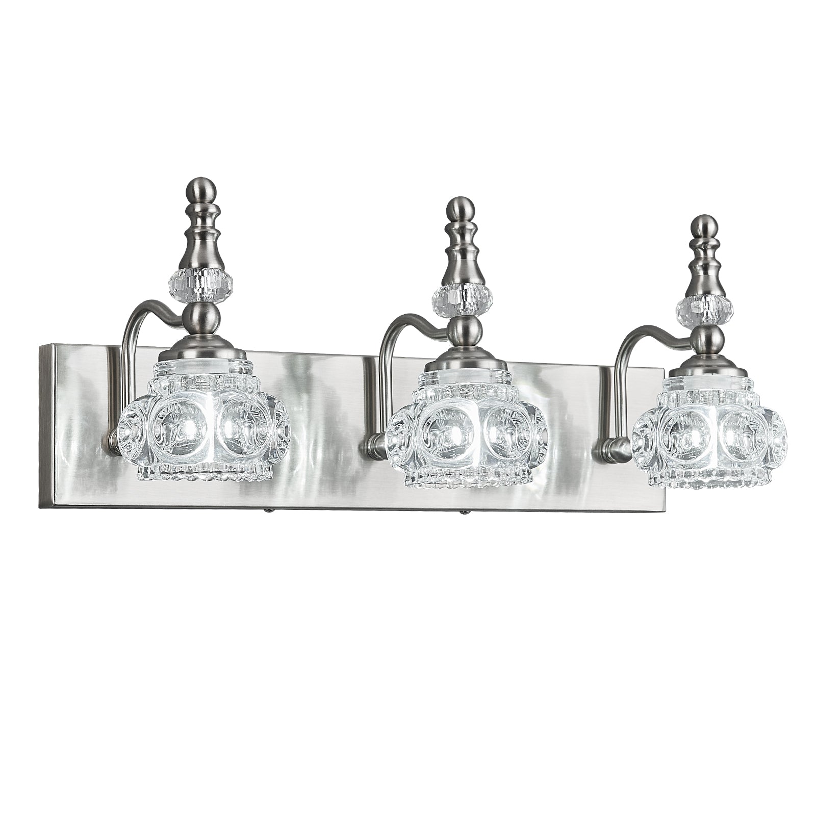 Vintage Embossed Textured Glass Curved Metal Arm Bathroom Vanity Light