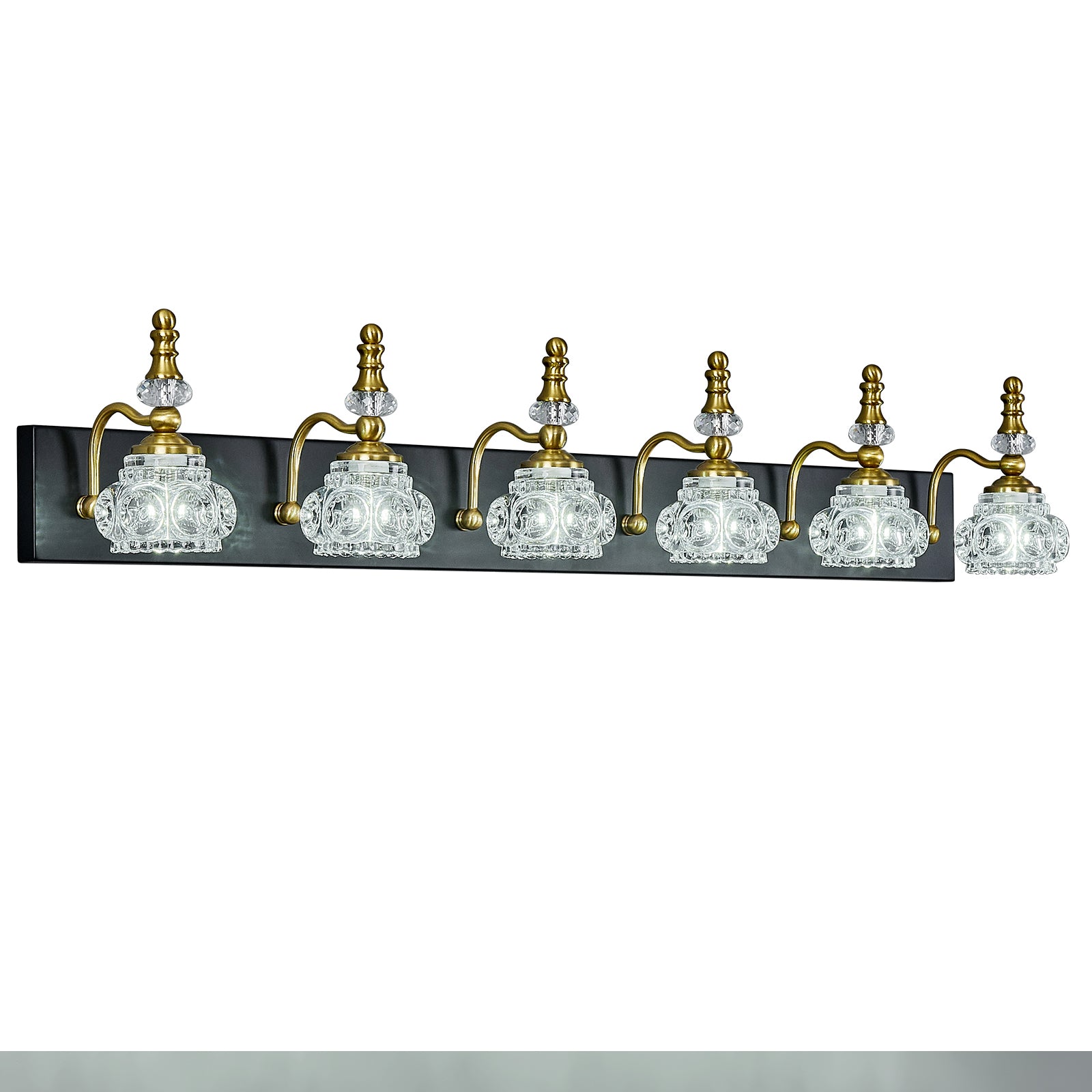 Vintage Embossed Textured Glass Curved Metal Arm Bathroom Vanity Light