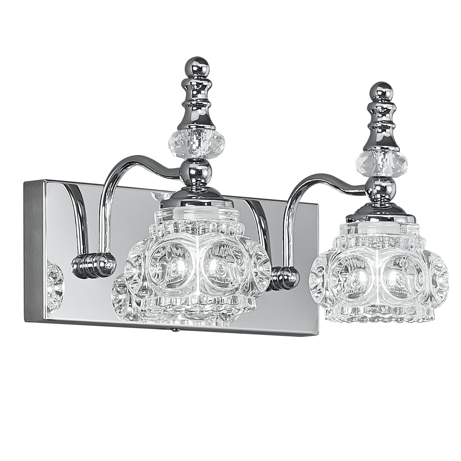 Vintage Embossed Textured Glass Curved Metal Arm Bathroom Vanity Light