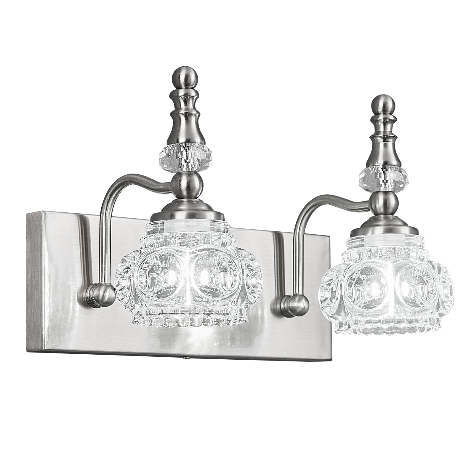 Vintage Embossed Textured Glass Curved Metal Arm Bathroom Vanity Light