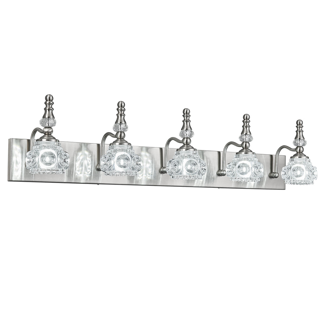 Vintage Embossed Textured Glass Curved Metal Arm Bathroom Vanity Light