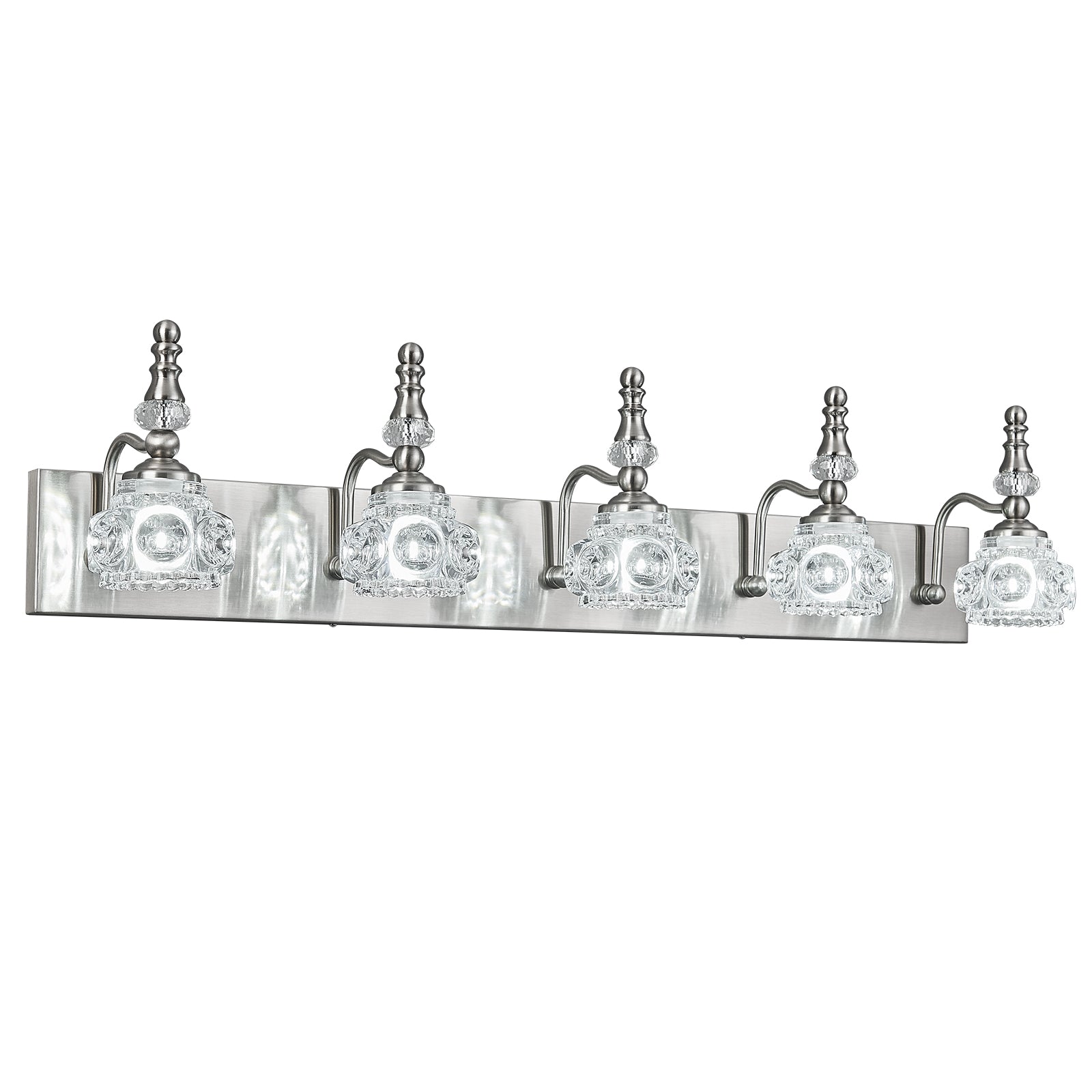 Vintage Embossed Textured Glass Curved Metal Arm Bathroom Vanity Light
