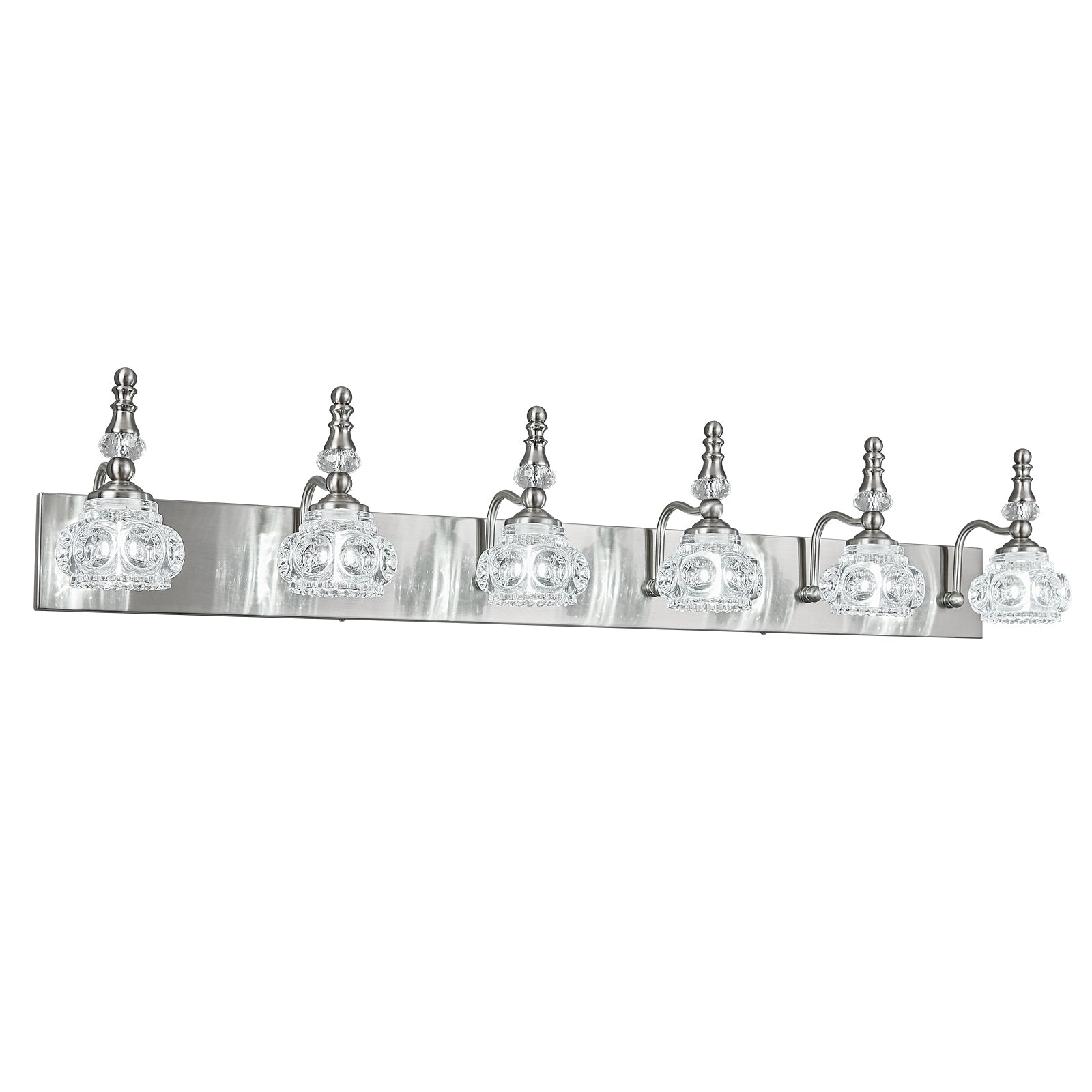 Vintage Embossed Textured Glass Curved Metal Arm Bathroom Vanity Light
