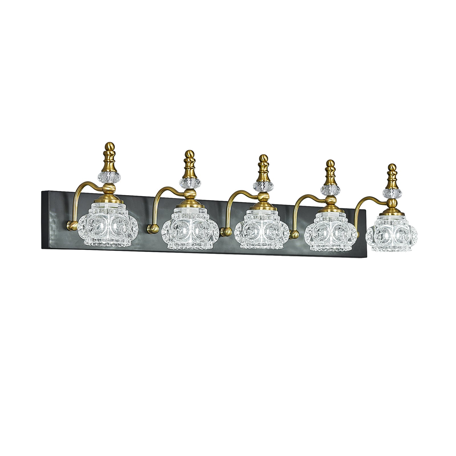 Vintage Embossed Textured Glass Curved Metal Arm Bathroom Vanity Light