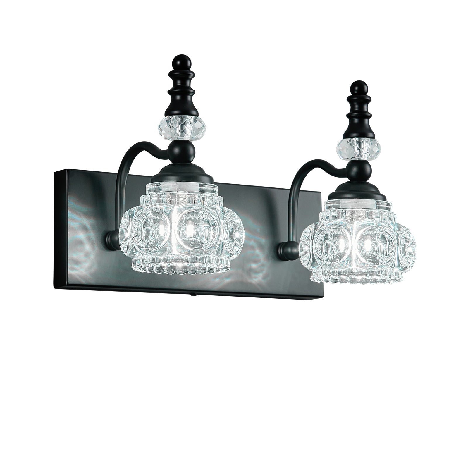 Vintage Embossed Textured Glass Curved Metal Arm Bathroom Vanity Light