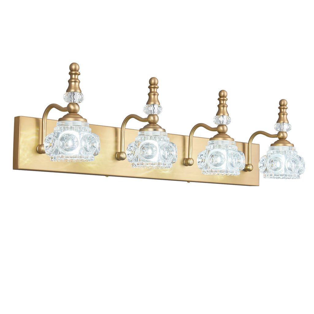 Vintage Embossed Textured Glass Curved Metal Arm Bathroom Vanity Light