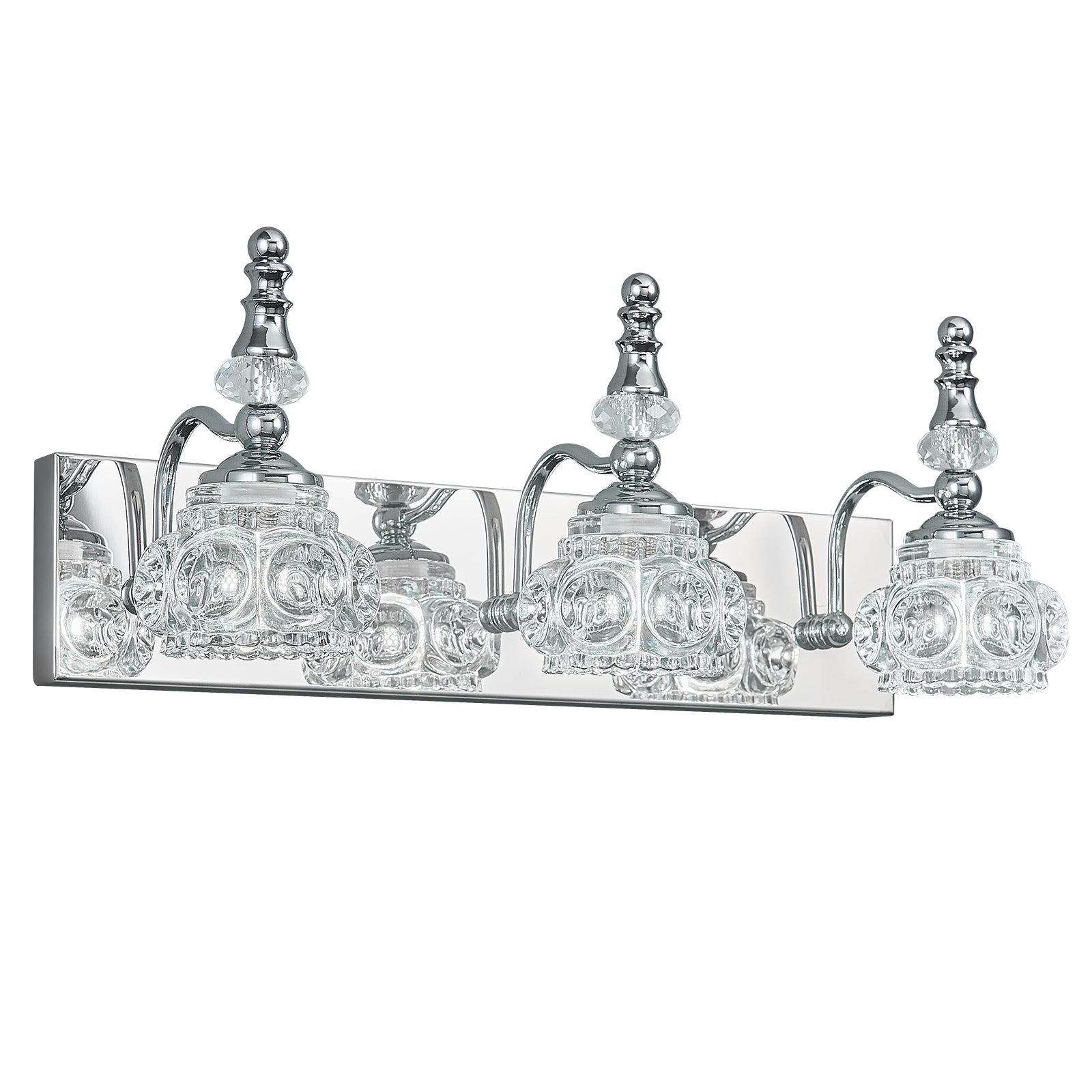 Vintage Embossed Textured Glass Curved Metal Arm Bathroom Vanity Light