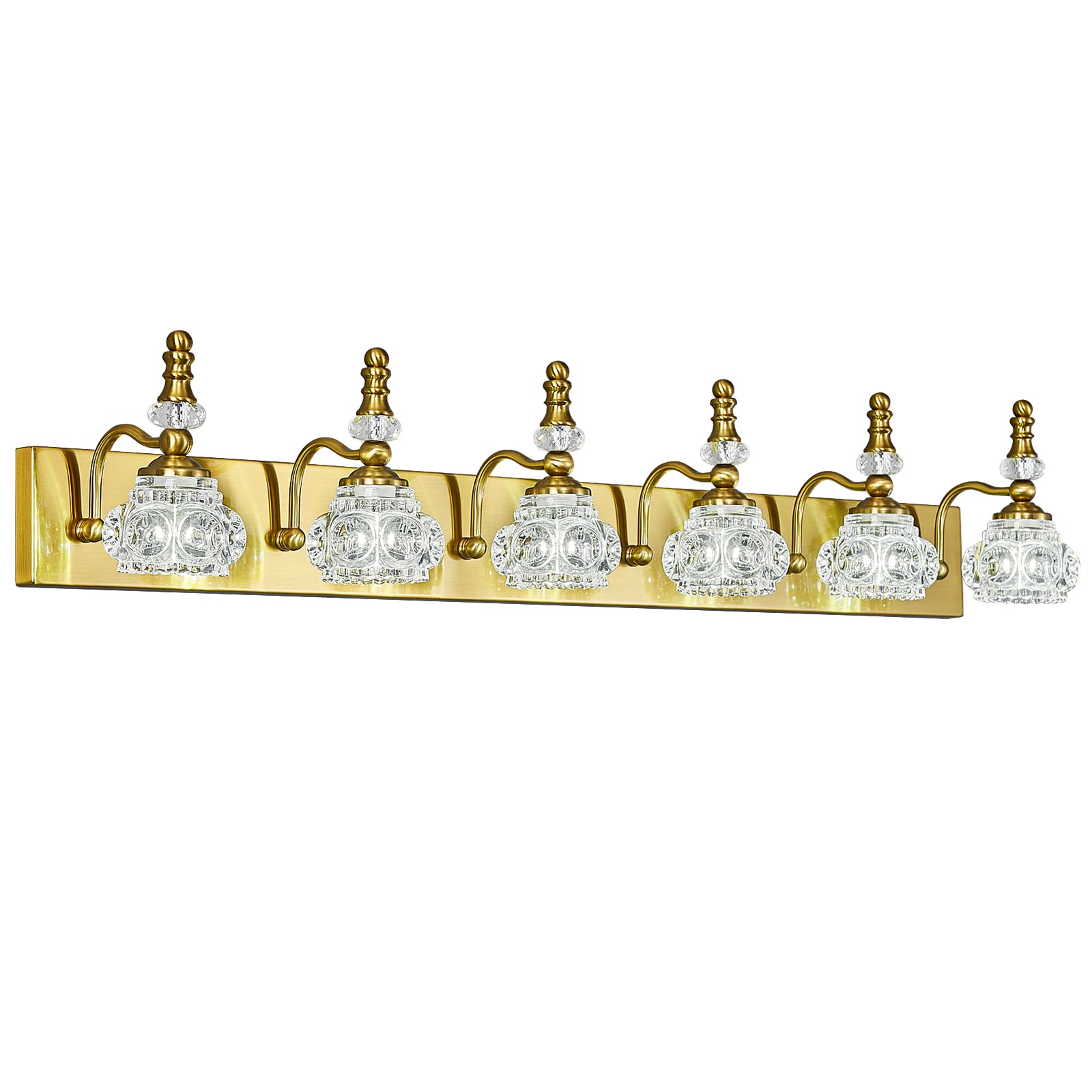 Vintage Embossed Textured Glass Curved Metal Arm Bathroom Vanity Light