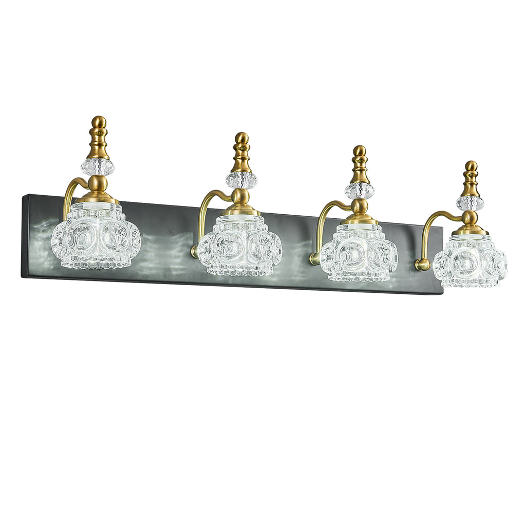 Vintage Embossed Textured Glass Curved Metal Arm Bathroom Vanity Light