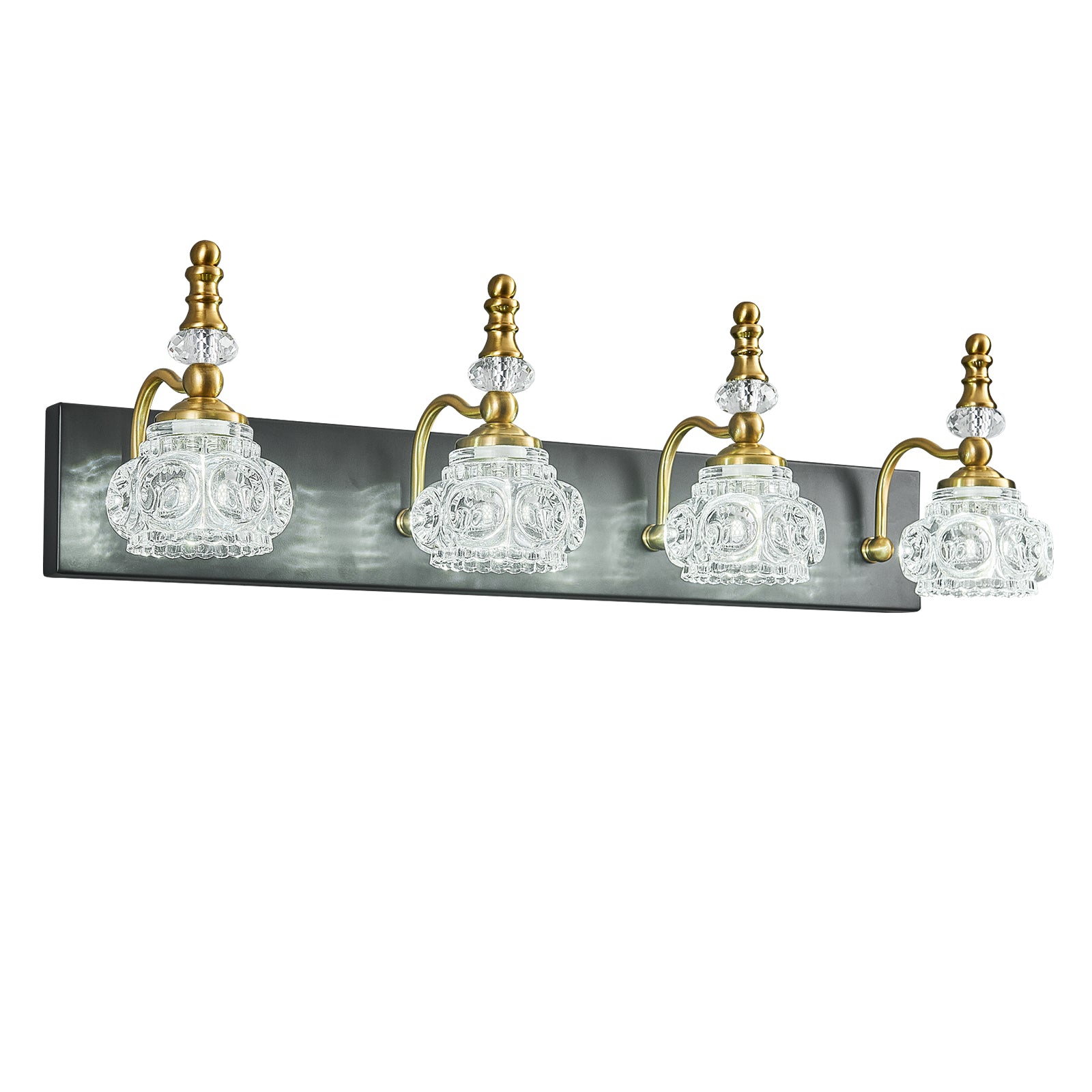 Vintage Embossed Textured Glass Curved Metal Arm Bathroom Vanity Light